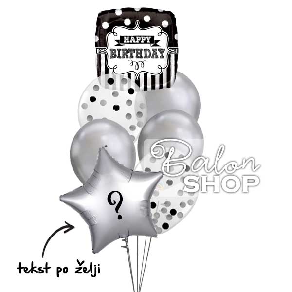 elegantan crno srebrni baloni za rodjendan